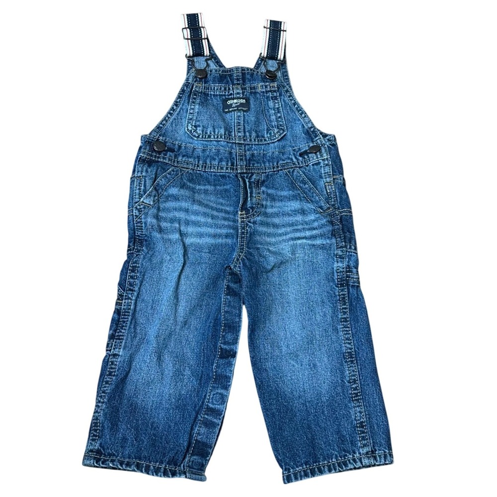 OshKosh B'gosh Baby Denim Overalls Size 12M Blue Vestbak Adjustable Straps Play